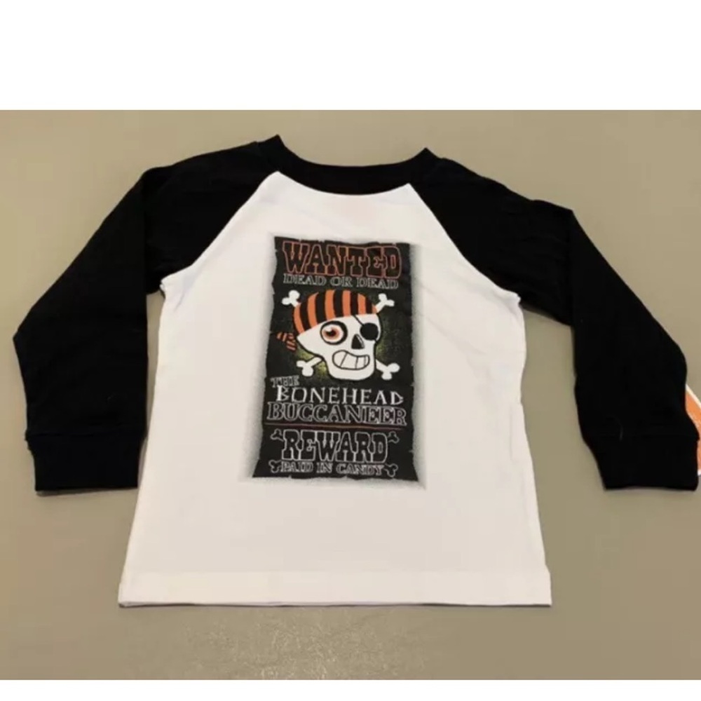 Halloween Boys Long Sleeve Pirate Skull T-shirt Tee 2T Toddler White Black NWT
